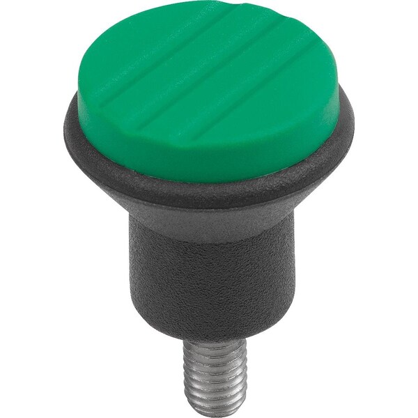 Kipp Mushroom Knob Size:1 D=M04X10, D1=21, Plastic Black Ral7021, Comp:Stainless Steel, Cap:Green Ral6032 K0251.0042X10 - main